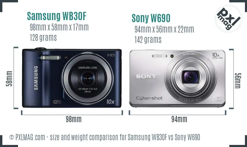 Samsung WB30F vs Sony W690 size comparison