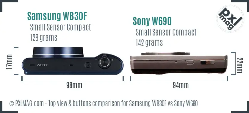Samsung WB30F vs Sony W690 top view buttons comparison