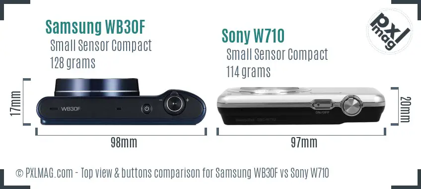 Samsung WB30F vs Sony W710 top view buttons comparison Samsung WB30F vs Sony W710 top view buttons comparison