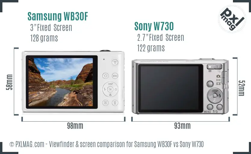 Samsung WB30F vs Sony W730 Screen and Viewfinder comparison