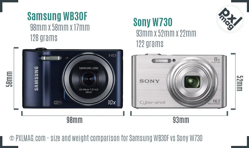 Samsung WB30F vs Sony W730 size comparison