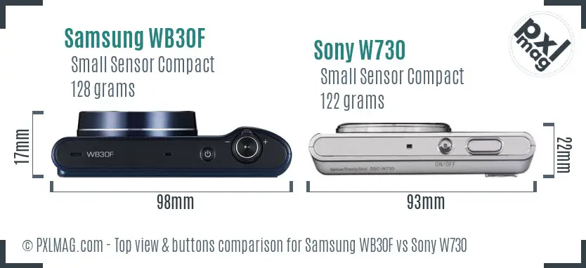 Samsung WB30F vs Sony W730 top view buttons comparison