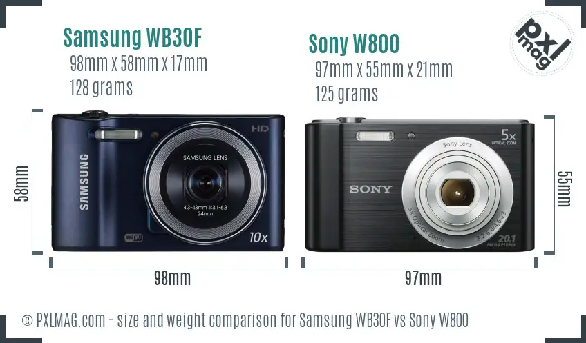 Samsung WB30F vs Sony W800 size comparison