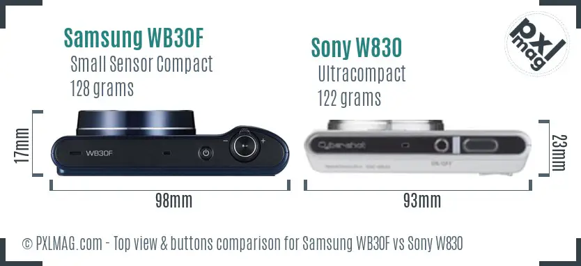 Samsung WB30F vs Sony W830 top view buttons comparison