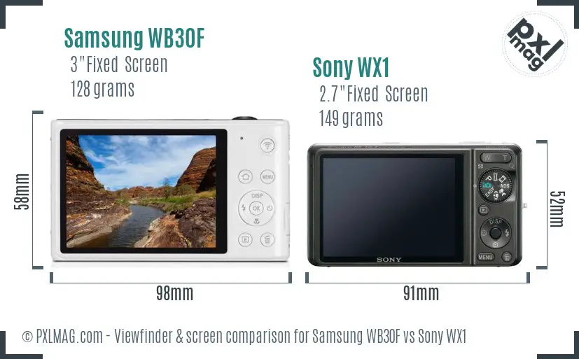 Samsung WB30F vs Sony WX1 Screen and Viewfinder comparison