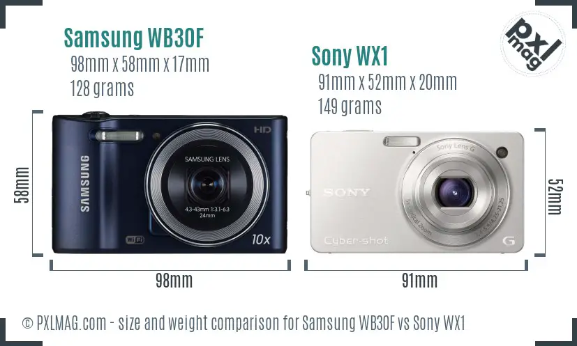 Samsung WB30F vs Sony WX1 size comparison