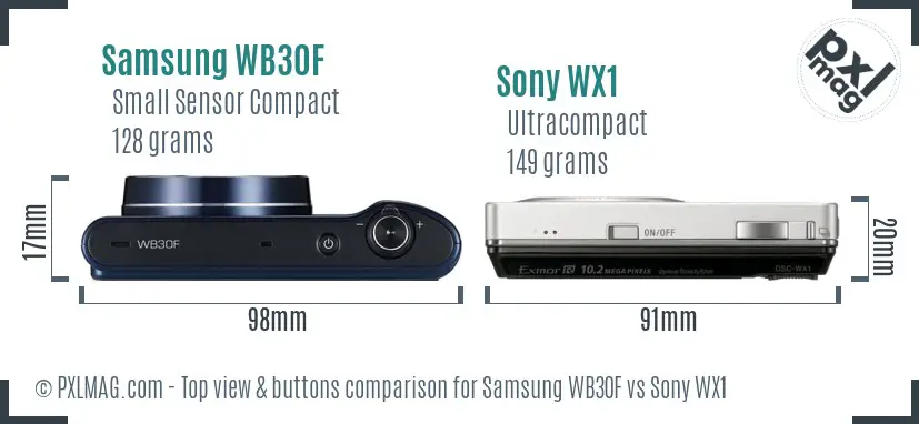 Samsung WB30F vs Sony WX1 top view buttons comparison