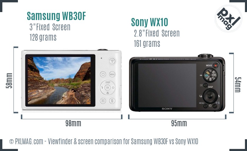 Samsung WB30F vs Sony WX10 Screen and Viewfinder comparison