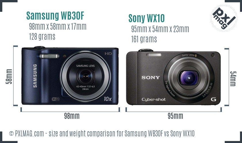 Samsung WB30F vs Sony WX10 size comparison