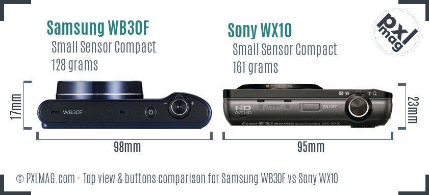 Samsung WB30F vs Sony WX10 top view buttons comparison