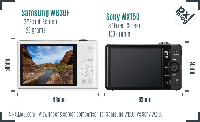 Samsung WB30F vs Sony WX150 Screen and Viewfinder comparison
