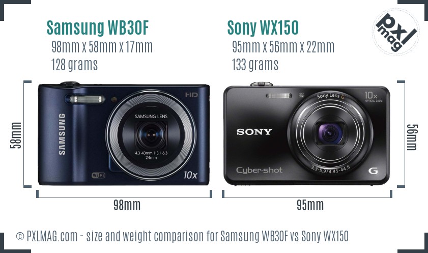 Samsung WB30F vs Sony WX150 size comparison Samsung WB30F vs Sony WX150 size comparison