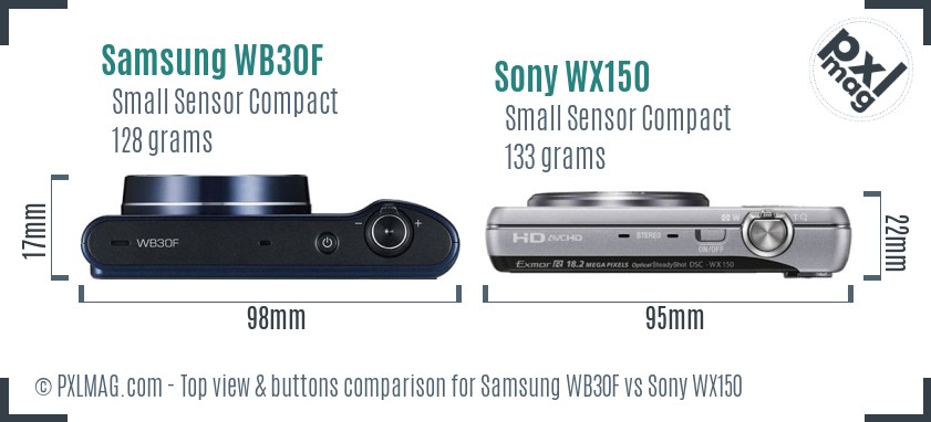 Samsung WB30F vs Sony WX150 top view buttons comparison