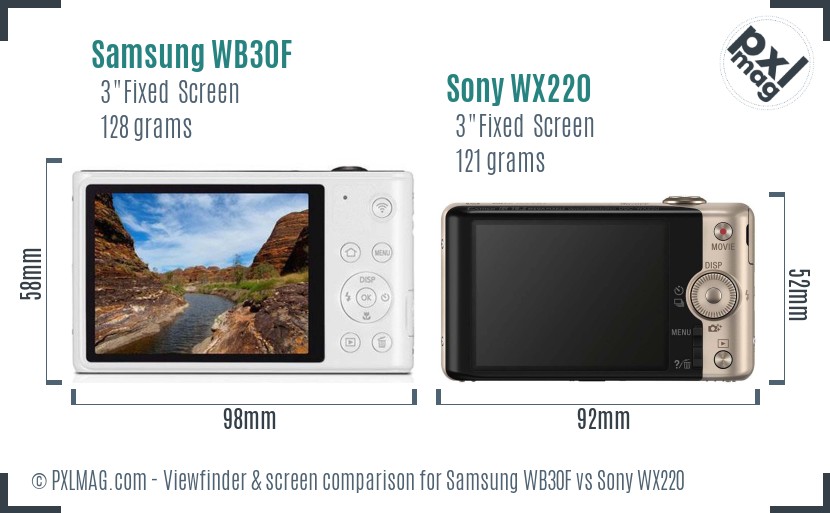 Samsung WB30F vs Sony WX220 Screen and Viewfinder comparison