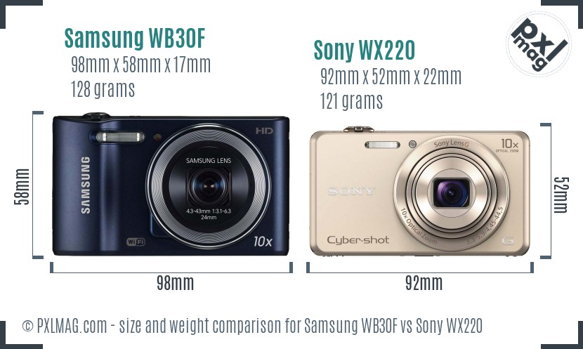 Samsung WB30F vs Sony WX220 size comparison