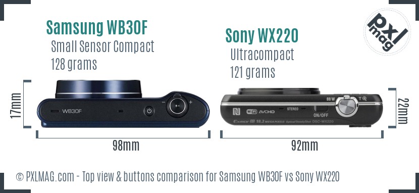 Samsung WB30F vs Sony WX220 top view buttons comparison