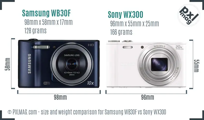 Samsung WB30F vs Sony WX300 size comparison
