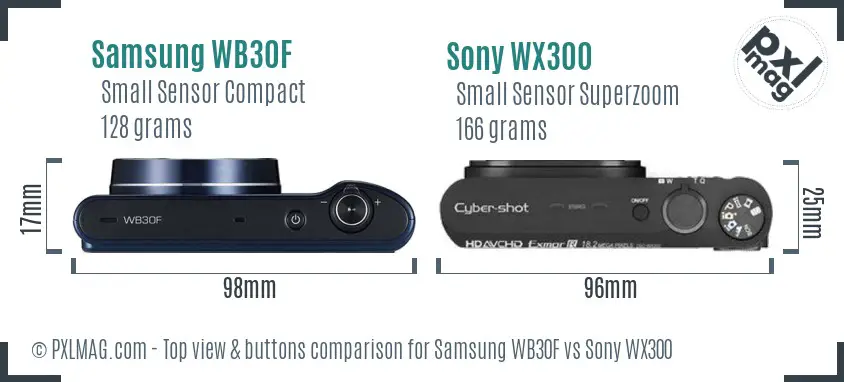 Samsung WB30F vs Sony WX300 top view buttons comparison
