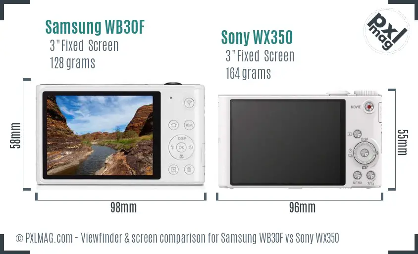 Samsung WB30F vs Sony WX350 Screen and Viewfinder comparison