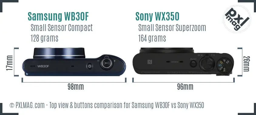 Samsung WB30F vs Sony WX350 top view buttons comparison