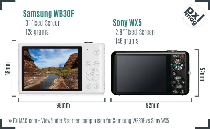 Samsung WB30F vs Sony WX5 Screen and Viewfinder comparison