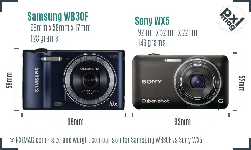 Samsung WB30F vs Sony WX5 size comparison