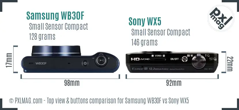 Samsung WB30F vs Sony WX5 top view buttons comparison