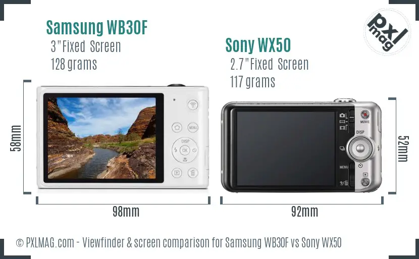 Samsung WB30F vs Sony WX50 Screen and Viewfinder comparison