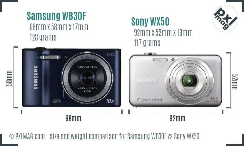 Samsung WB30F vs Sony WX50 size comparison
