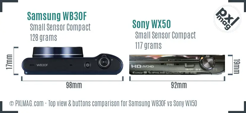 Samsung WB30F vs Sony WX50 top view buttons comparison