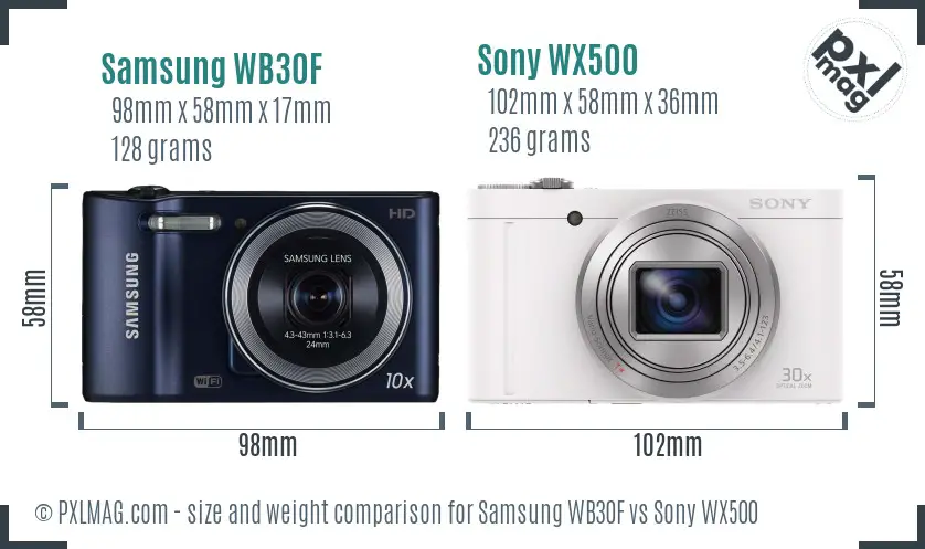 Size comparison between Samsung WB30F and Sony WX500