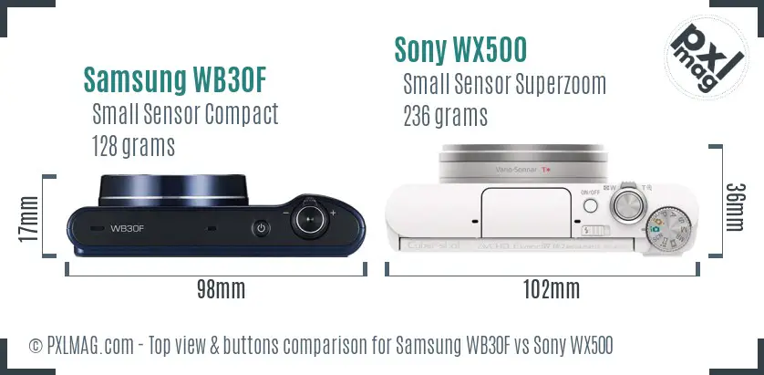 Top view comparison of Samsung WB30F and Sony WX500