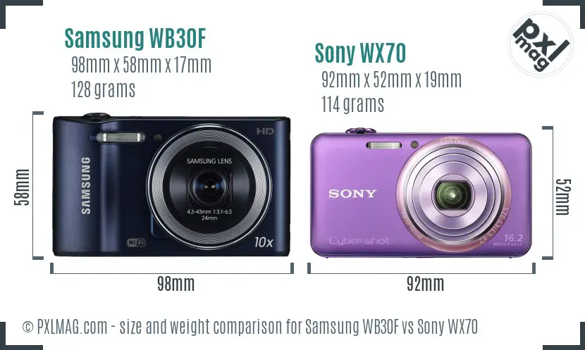 Samsung WB30F vs Sony WX70 size comparison