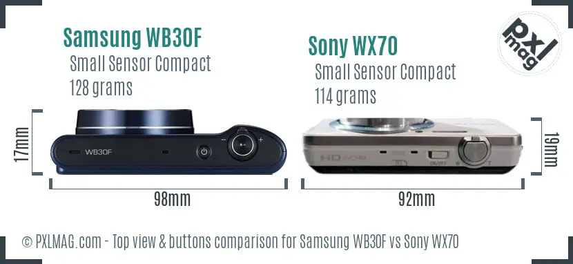 Samsung WB30F vs Sony WX70 top view buttons comparison