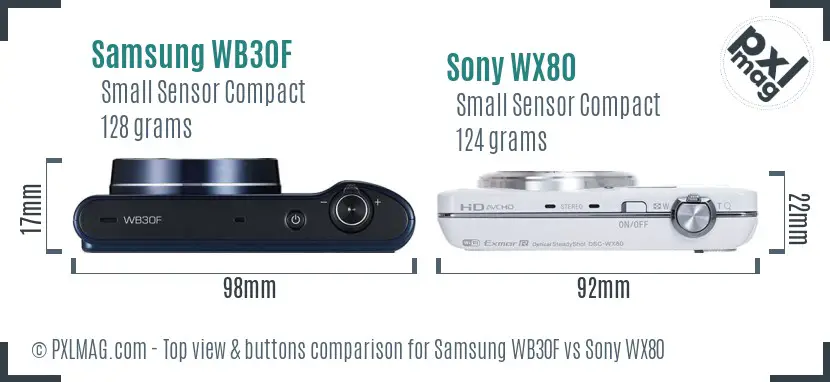 Samsung WB30F vs Sony WX80 top view buttons comparison Samsung WB30F vs Sony WX80 top view buttons comparison