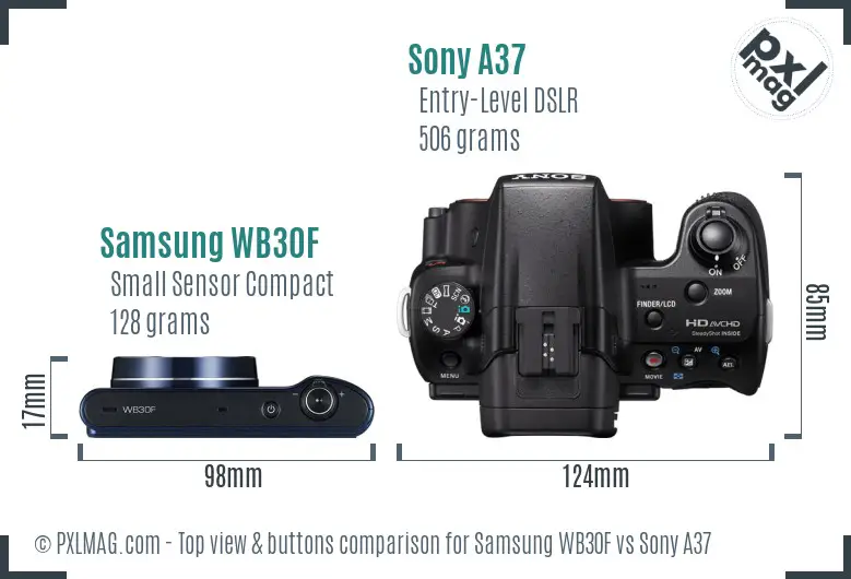 Samsung WB30F vs Sony A37 top view buttons comparison