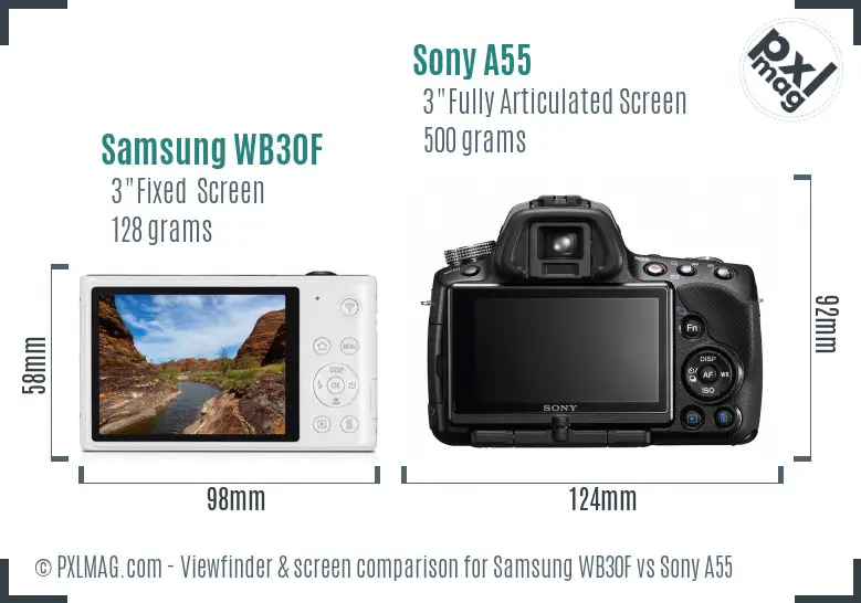 Samsung WB30F vs Sony A55 Screen and Viewfinder comparison