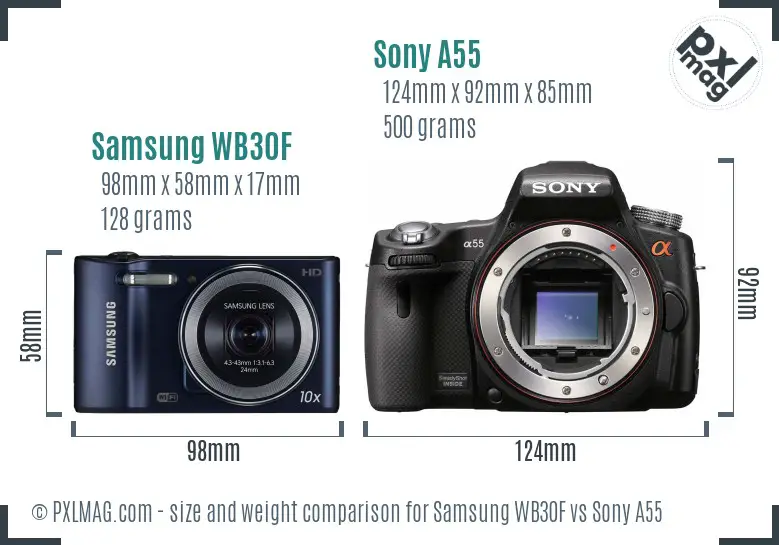 Samsung WB30F vs Sony A55 size comparison