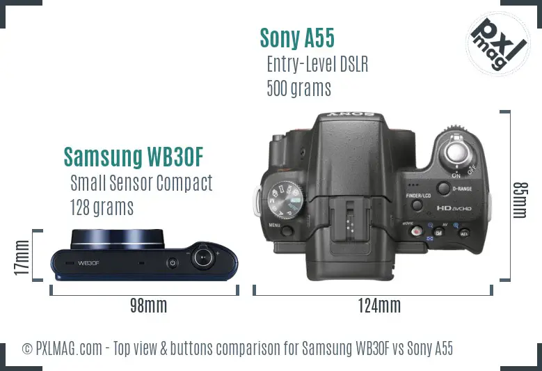 Samsung WB30F vs Sony A55 top view buttons comparison