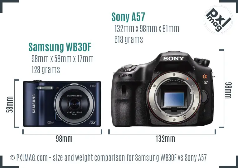 Samsung WB30F vs Sony A57 size comparison