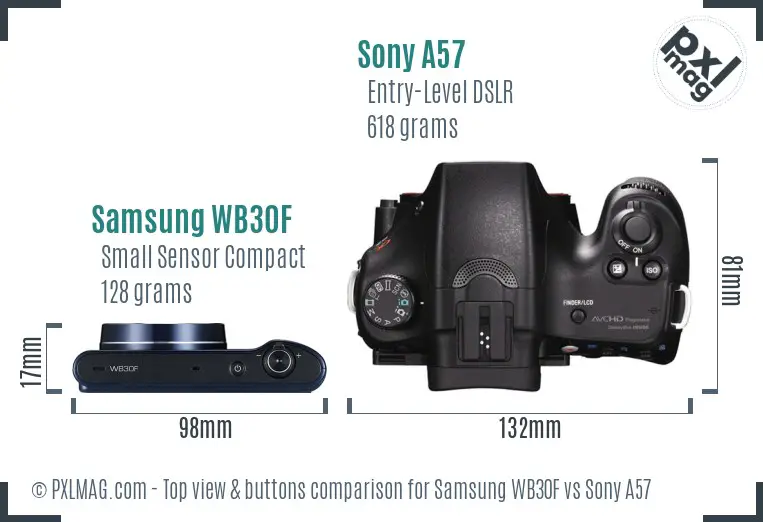 Samsung WB30F vs Sony A57 top view buttons comparison