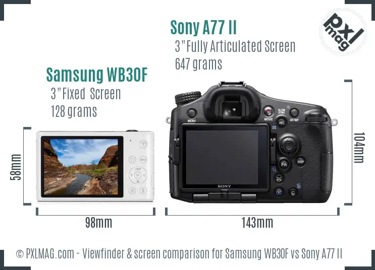 Samsung WB30F vs Sony A77 II Screen and Viewfinder comparison