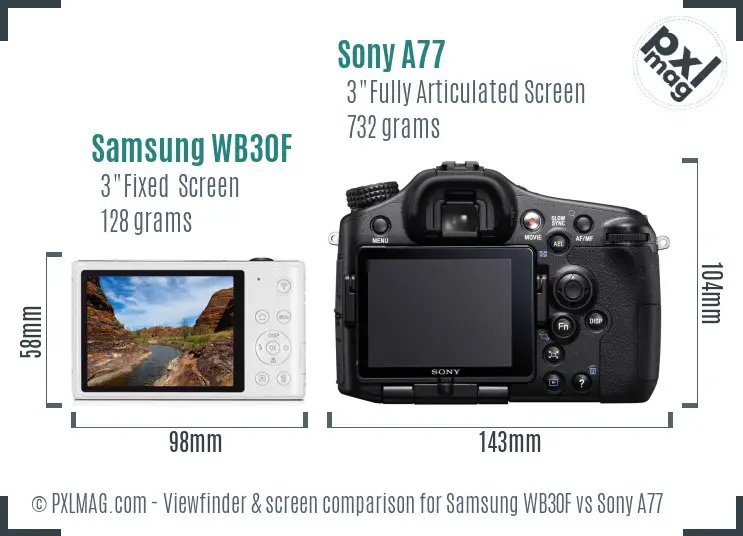 Samsung WB30F vs Sony A77 Screen and Viewfinder comparison