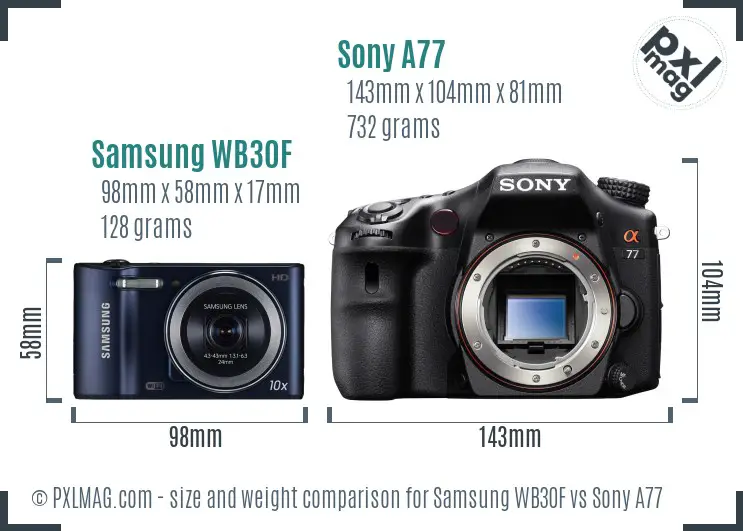 Samsung WB30F vs Sony A77 size comparison