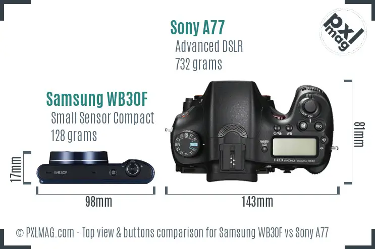 Samsung WB30F vs Sony A77 top view buttons comparison