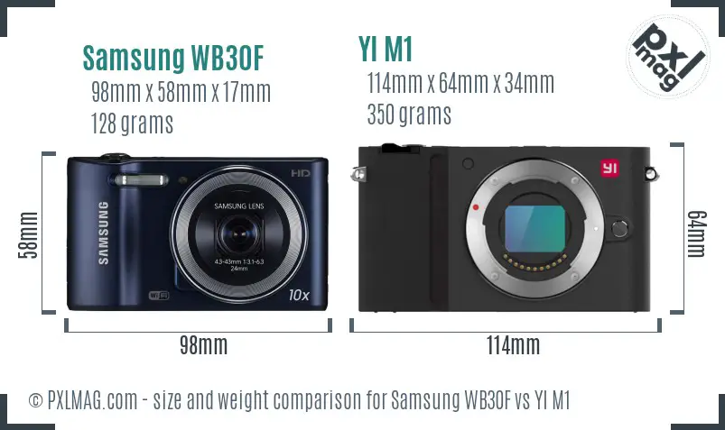 Samsung WB30F vs YI M1 size comparison
