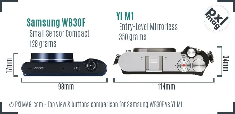 Samsung WB30F vs YI M1 top view buttons comparison