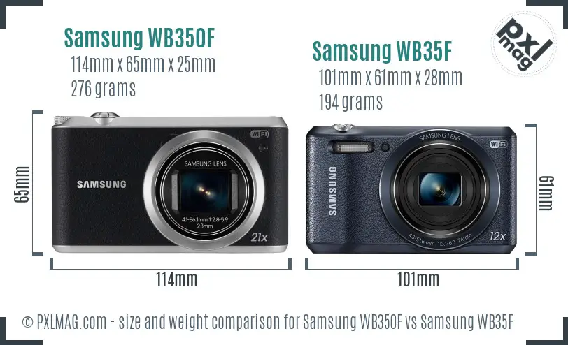 Samsung WB350F vs Samsung WB35F size comparison
