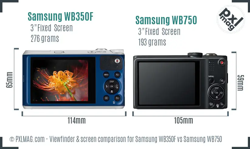 Samsung WB350F vs Samsung WB750 Screen and Viewfinder comparison