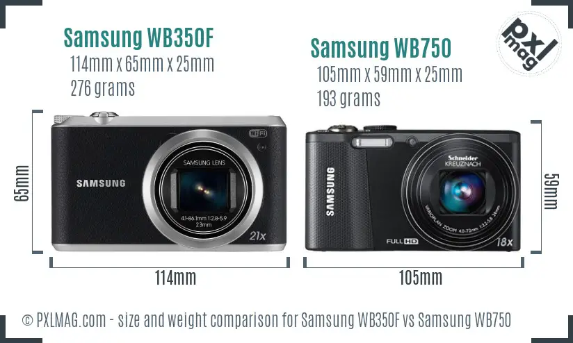 Samsung WB350F vs Samsung WB750 size comparison